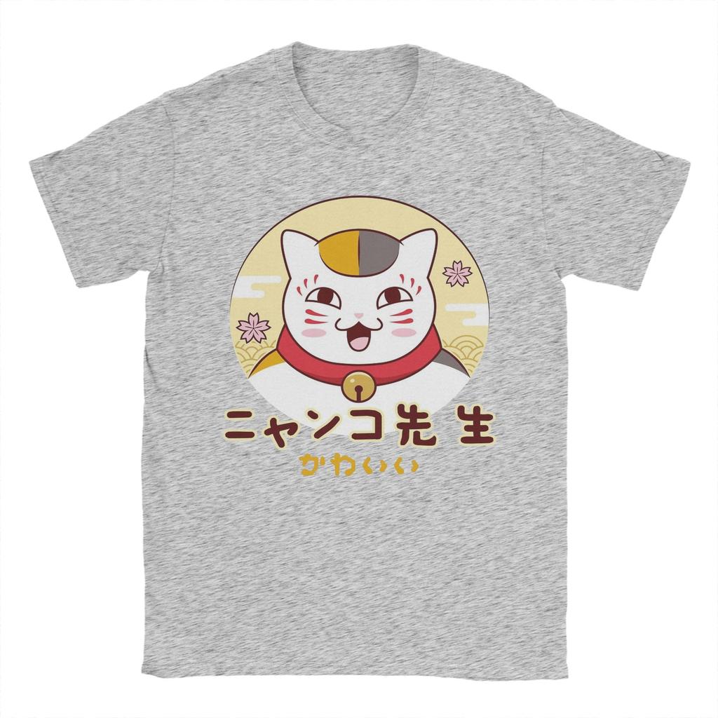 Mens Nyanko Sensei Neko Natsumes Book Of Friends T Shirts Anime Pure Cotton Clothing Vintage Tee Shirt Birthday Gift TShirts