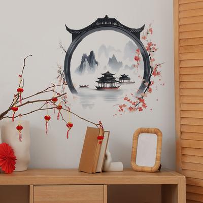 Watercolour Chinese Style Landscape Painting Bedroom Living Room Home Wall Background Beautification Decoration Wall Stickers