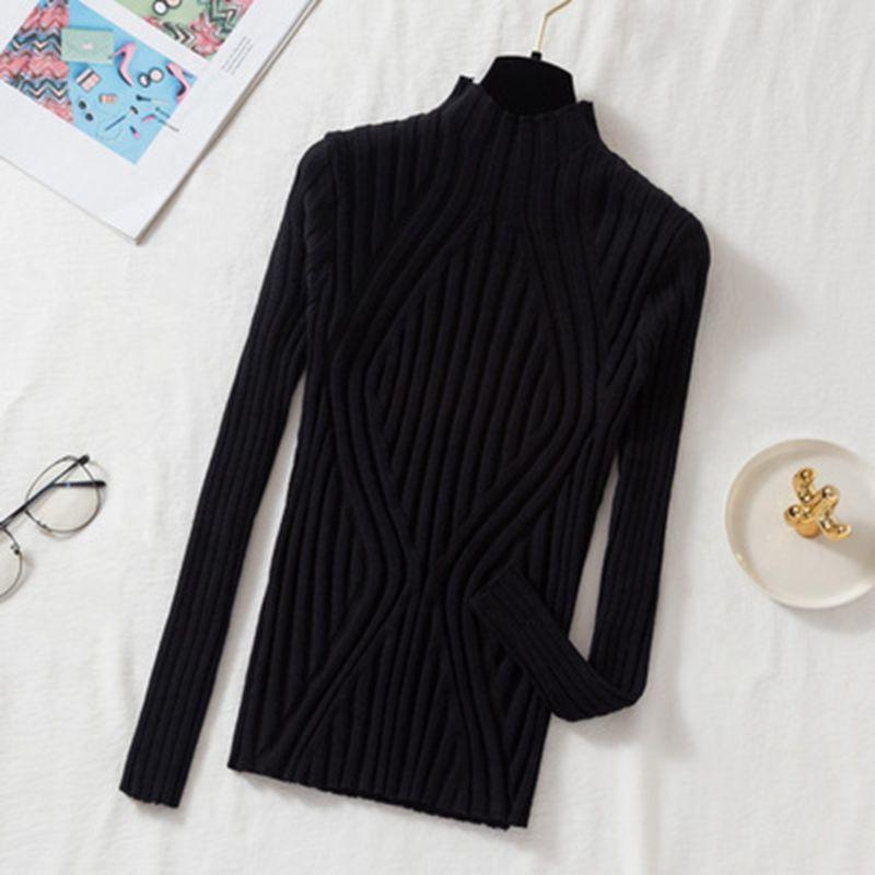 Knitted Sweater Women Pullover Half Turtleneck Jumper Sweater Autumn Winter Solid Slim Chic Streetwear Long Sleeve Y2K
