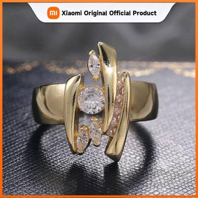 Huitan Geometric Unique Design Women Ring Gold Color Party Wedding Accessories Luxury Personality Daily Inlaid Bright CZ Jewelry