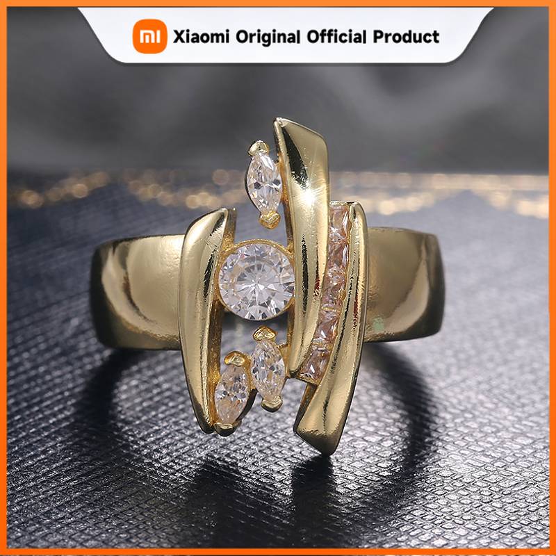 Xiaomi Huitan Geometric Unique Design Women Ring Gold Color Party Wedding Accessories Luxury Personality Daily Inlaid Bright CZ Jewelry