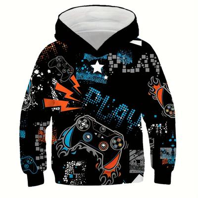 Gamepad And Building Blocks 3d Printed Boys Casual Pullover Long Sleeve Hoodies Boys Sweatshirt For Spring Fall Kids Hoodie Tops
