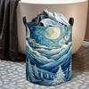 1pc Laundry Basket, Bohemian Winter Night Snowy Printed Dirt Basket - Durable Fabric with Black Handles for Bedrooms, Dorms, Bathrooms - Space Saving 