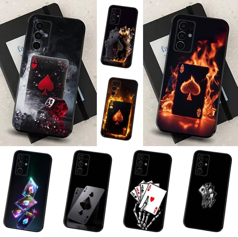 Poker Dream Ace For Samsung Galaxy A73,31,Note,22,71,53,32,72,41,8,9,52,J7,Soft Black Silicone Cover Case