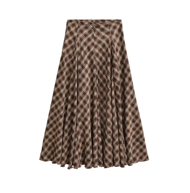 

Women s High Waist Slimming A-line Brown Plaid Midi Skirt - 2025 Autumn/Winter Collection L коричневый