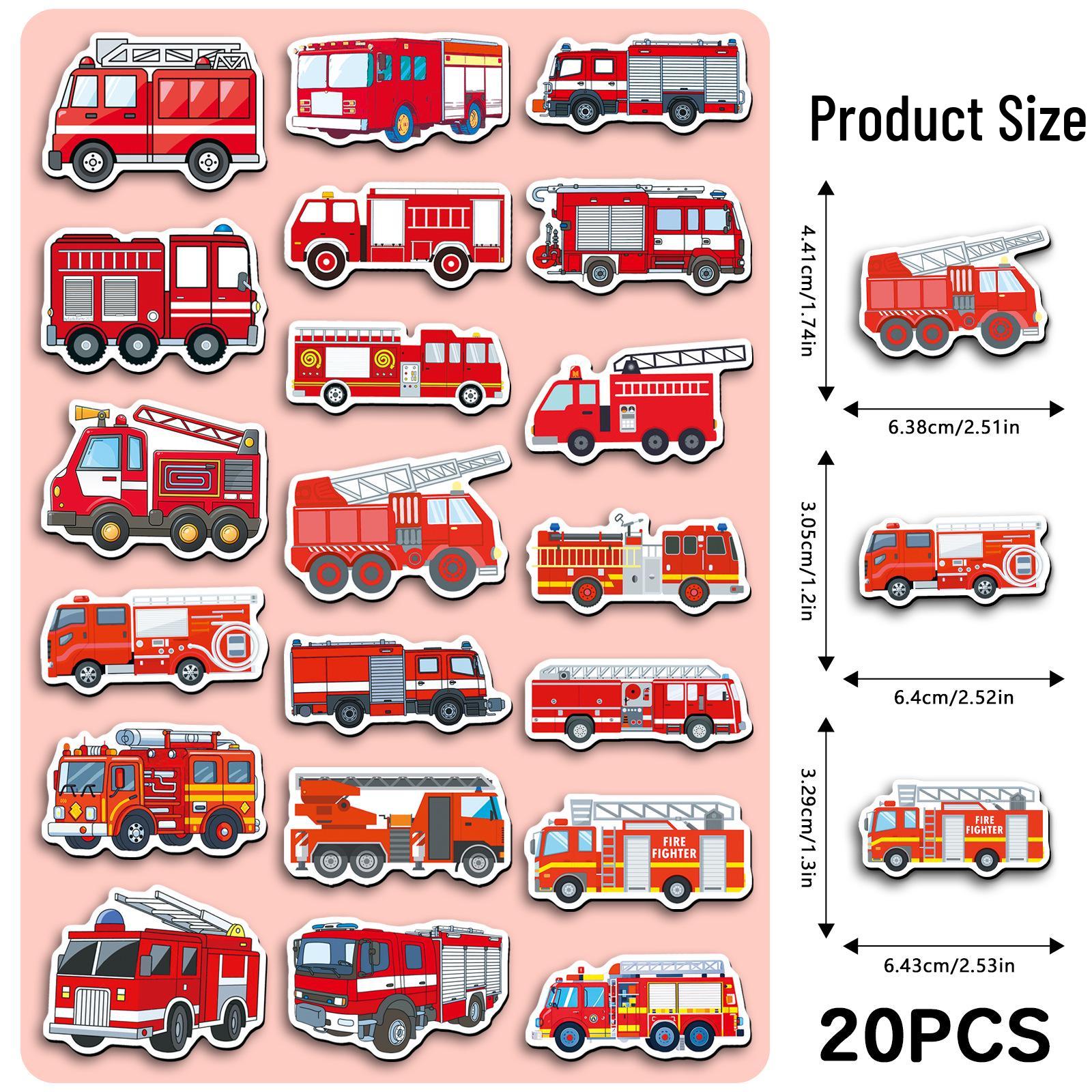 

20-Piece Fire Truck Cartoon Graffiti Fridge Magnets for Home Décor 5.5-8.5 cm