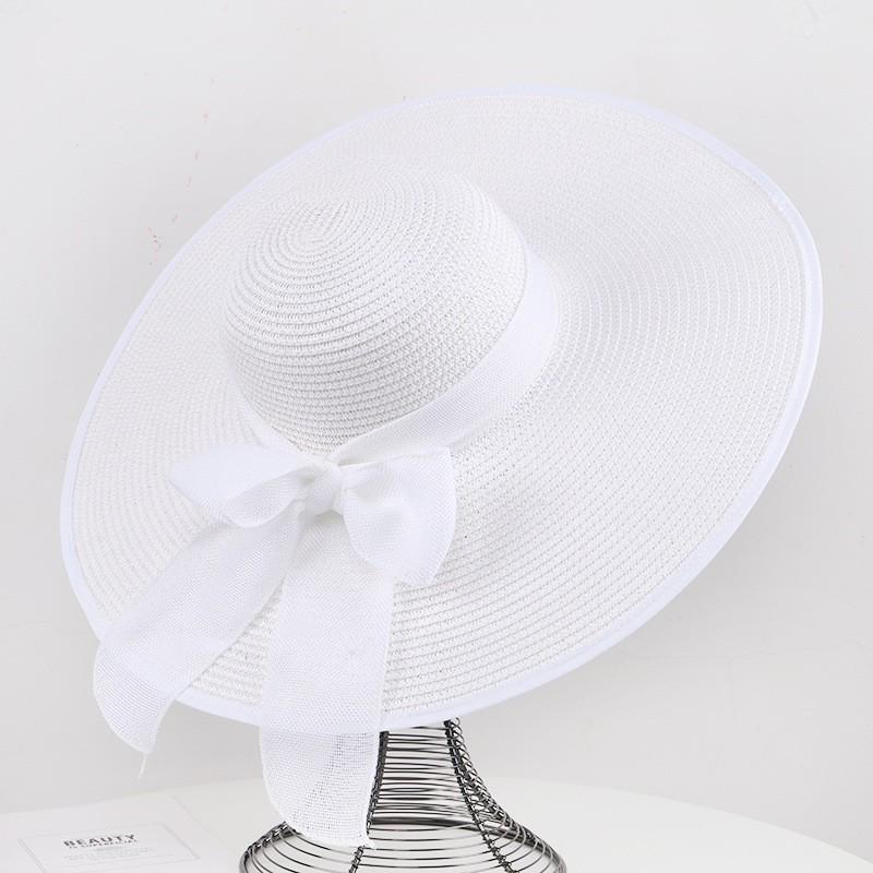 Women's Extra Large Wide Brim Straw Sun Hat with Bowknot - Summer Seaside UV Protection