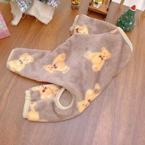 Yousheng Pet Jumpsuit Clothes Round Neck Soft Cartoon Bear Print Pet Plush Jumpsuit for Outdoor