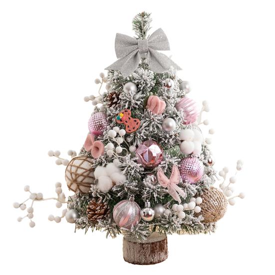 Mini Christmas Tree with LED Light Pre-lit Small Artificial Snow Flocked Tree with Ball Ornaments for Xmas Tabletop Indoor Holiday Decor
