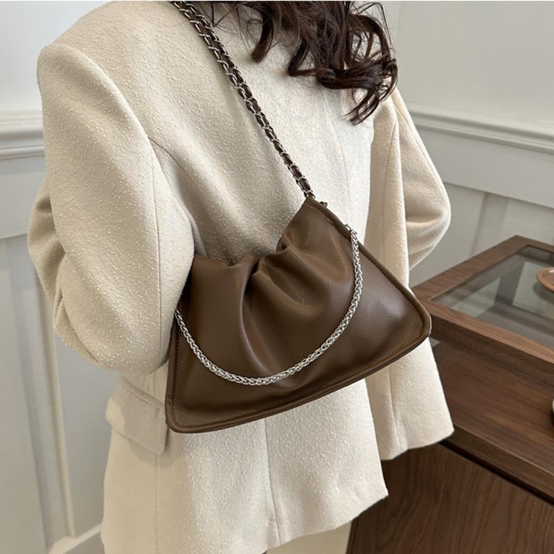 Pure Color Faux Leather Shoulder Bag Women's Summer New Style Underarm Chain Crossbody Bag Soft Square Shape Polyester Lining KTB