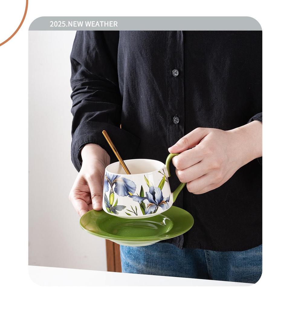 Set di Tazza da Caffè e Sottotazza in Ceramica Retro di Alta Gamma con Scatola Regalo per il Tè del Pomeriggio