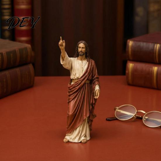 Christian Prayer Altar Decorations Jesus Reading Book Resin Figurine, Small Religious Statue for Bookshelf Mantel Decorative Collectible Statues Nook