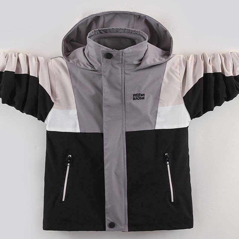 Boys' 3-in-1 Detachable Windproof Thick Warm Hardshell Autumn and Winter Children's Casual Hooded Coat