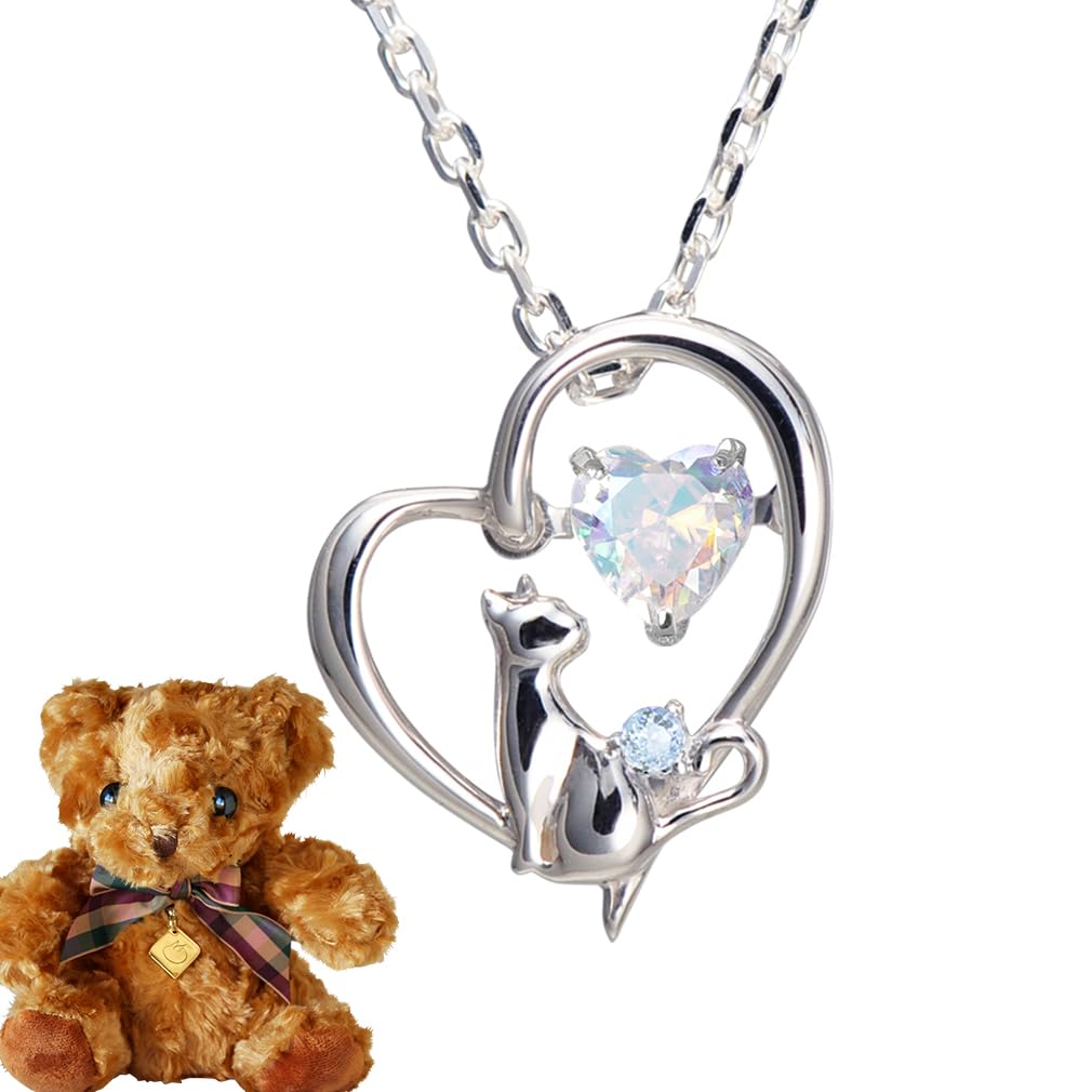 

Selectable Birthstone Necklace Finest Zirconia Dancing Stone Heart Cat Pendant Silver Aquamarine Bear Stuffed Toy [Future Angel] Women s [Aurora]