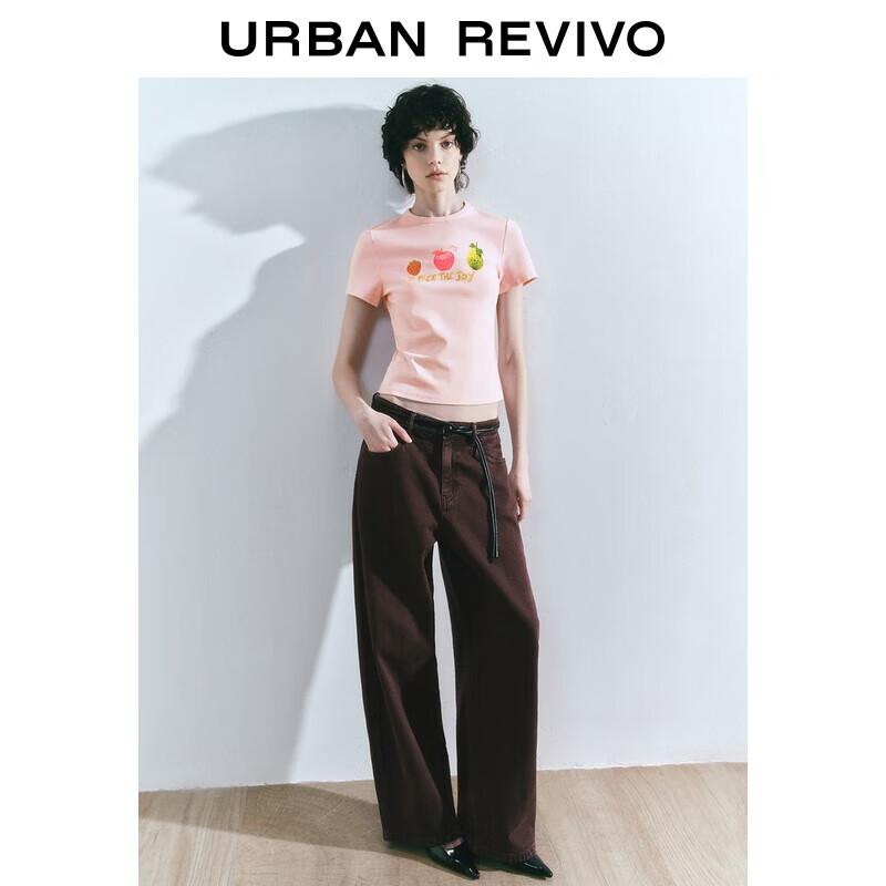 UR 2025 Summer Women s Fruit Print Round Neck Short Sleeve T-shirt S