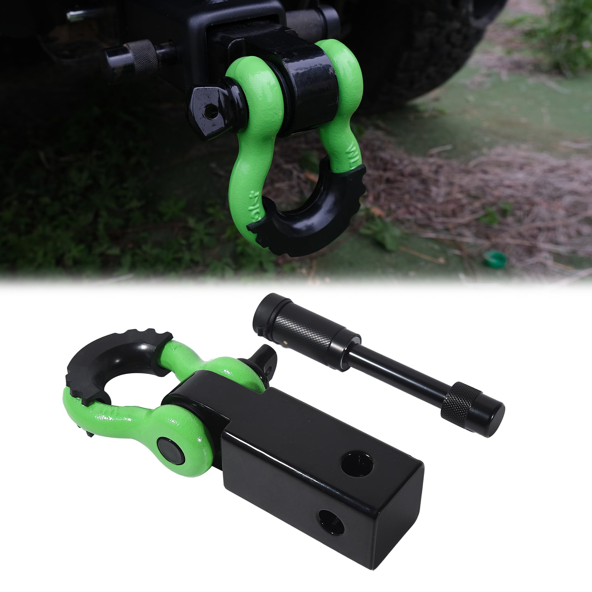 

Тонный шакл из алюминиевого сплава для приемника сцепного устройства с защитным чехлом 4,75 для прицепов, тележек, грузовиков, джипов, внедорожного кемпинга, устойчивый к ржавчине, D-образный зелёный