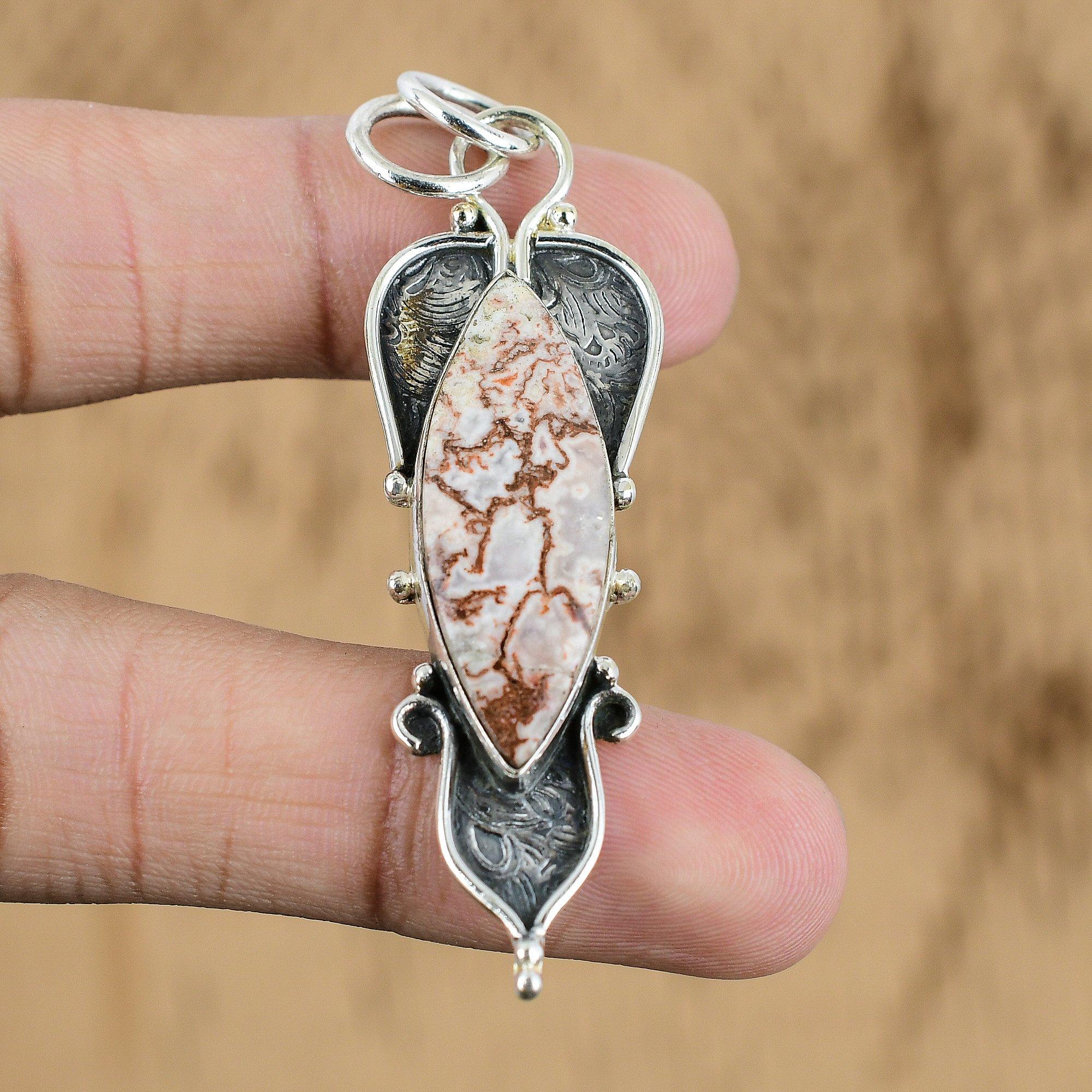 

Natural Crazy Lace Agate Gemstone Pendant Red 925 Sterling Silver Indian Jewelry