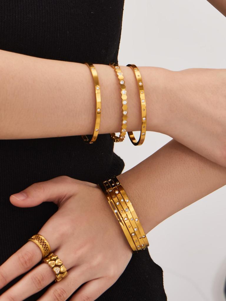 18k Gold-Plated Stainless Steel Bracelet with Micro-Inlaid Zirconium - Versatile, Luxurious & High-Quality Design