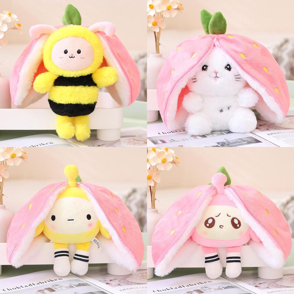 Strawberry Bee Rabbit Plush Toy Transformable Doll For Girls
