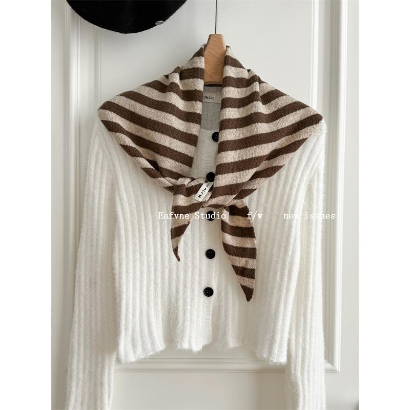 Triangular Scarf  Headscarf Knitted Striped Scarf  Women's Multi Functional Small Scarf