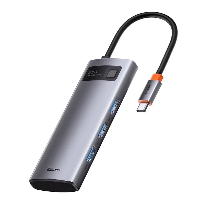Hub 5W1 Baseus Metal Gleam Series, Usb-C Do 3X Usb 3.0 + Hdmi + Usb-C Pd