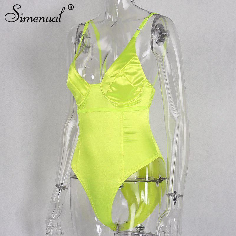 Buy Women Fashion Deep V Neck Sexy Bodysuit Ladies Neon Color Bodysuit