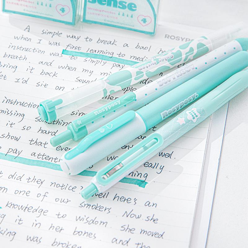 4pcs Color Sense Writing Pens Set Cream Highlighter Black Gel Ink Pen Marker Liner