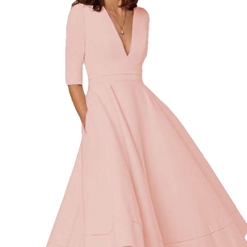 Summer European & American Style Women's Sexy Deep V Short Sleeve Dress - High-End Fashion
