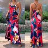 2026 Sleeveless Abstract Printed Spaghetti Strap Dress Women's Cross Backless A-line Holiday Maxi Dress Cowl Neck Cross Back Casual Clothing