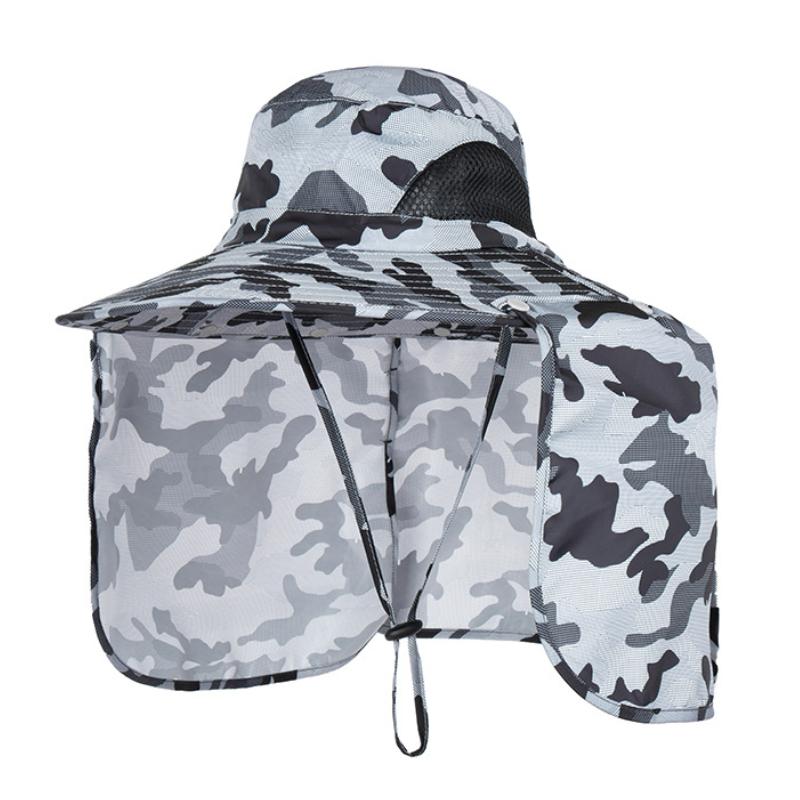 Detachable Men Fishing Cap with Shawl 10CM Large Brim Bucket Hat Outdoor Face Neck Protection Sun Hat Waterproof Anti-UV Panama