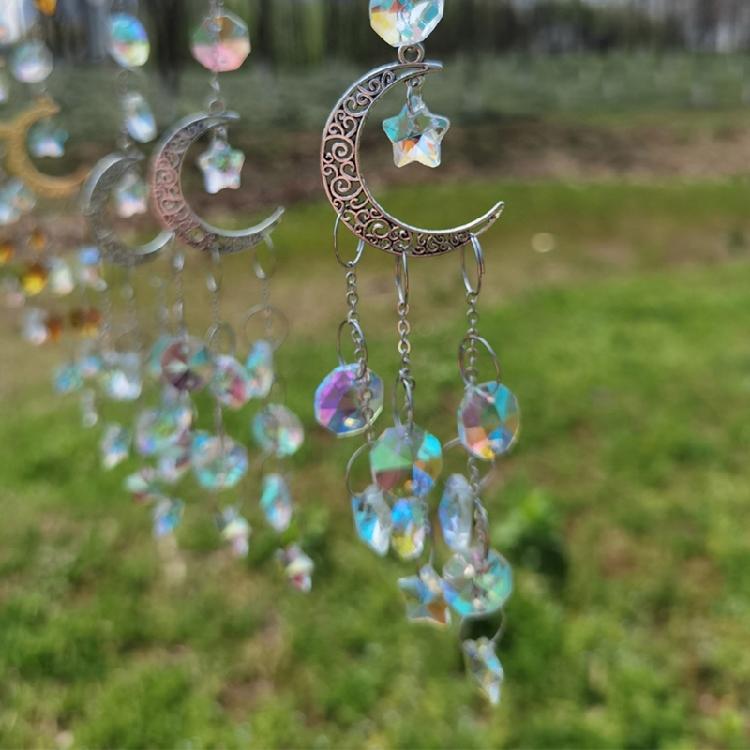 Prismi di Cristallo Festivi Luna e Stella Cattura-sole Ornamento da Appendere alla Finestra Cattura-luce Riflettente Per Decorazioni da Interno