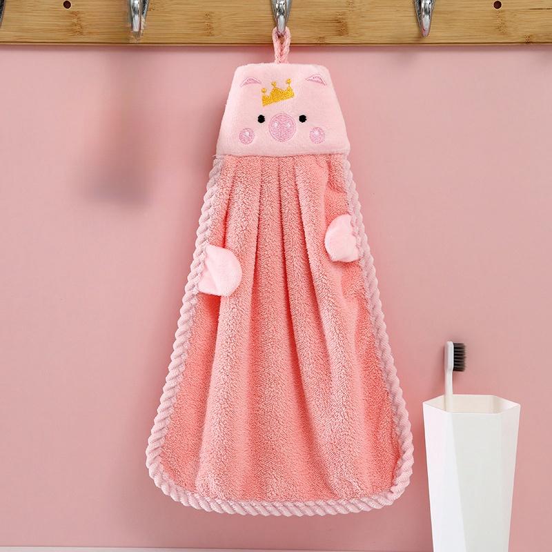 

Детский креативный милый коралловый плюшевый носовой платок с вышивкой в ​​виде свиньи, подвесной впитывающий воду кухонный бытовой носовой платок розовый