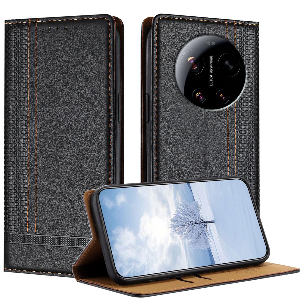 For Xiaomi 17 Ultra 5G Case L-Shaped Grid Pattern Leather Stand Phone Cover with Card Slots