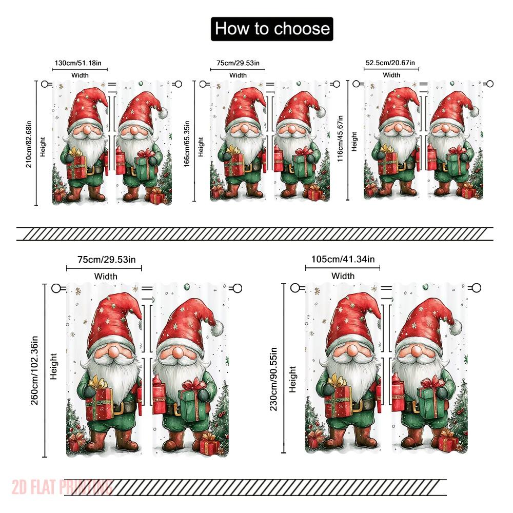 2pcs,2D Plane Printing Curtain Fabric Christmas Gnomes Gift Giving Versatile Polyester (without Rod) All Seasons Perfect for