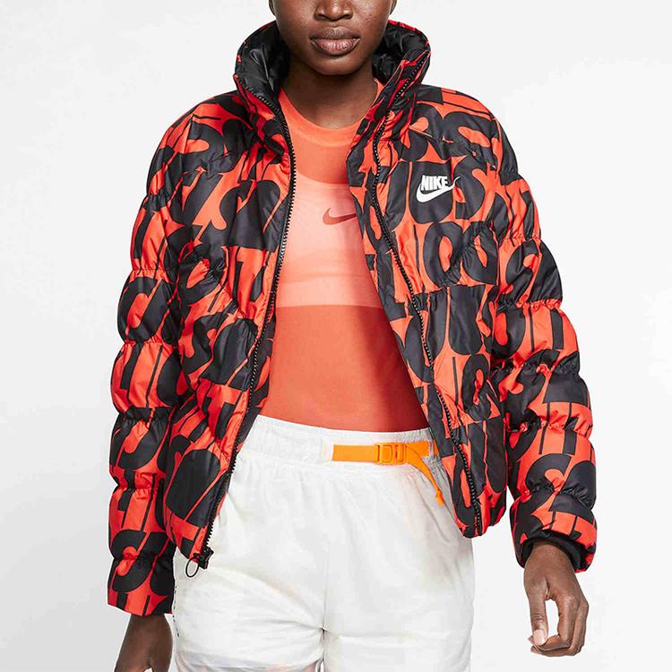 Nike Nsw Synthetic-Fill Printed Casual Sports Stand Collar Letter Full Print Cotton Jacket Winter Women Jacket Orange CI5024-891