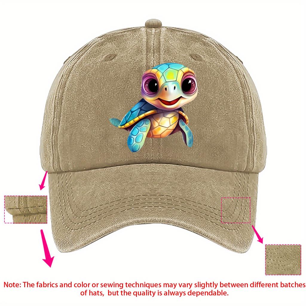Colorful Cartoon Turtle Print Baseball Cap Unisex Casual Adjustable Polyester Summer Hat