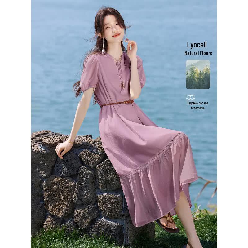 Mohan Yimei City Holiday Bohemian Puff Sleeve Midi Dress L