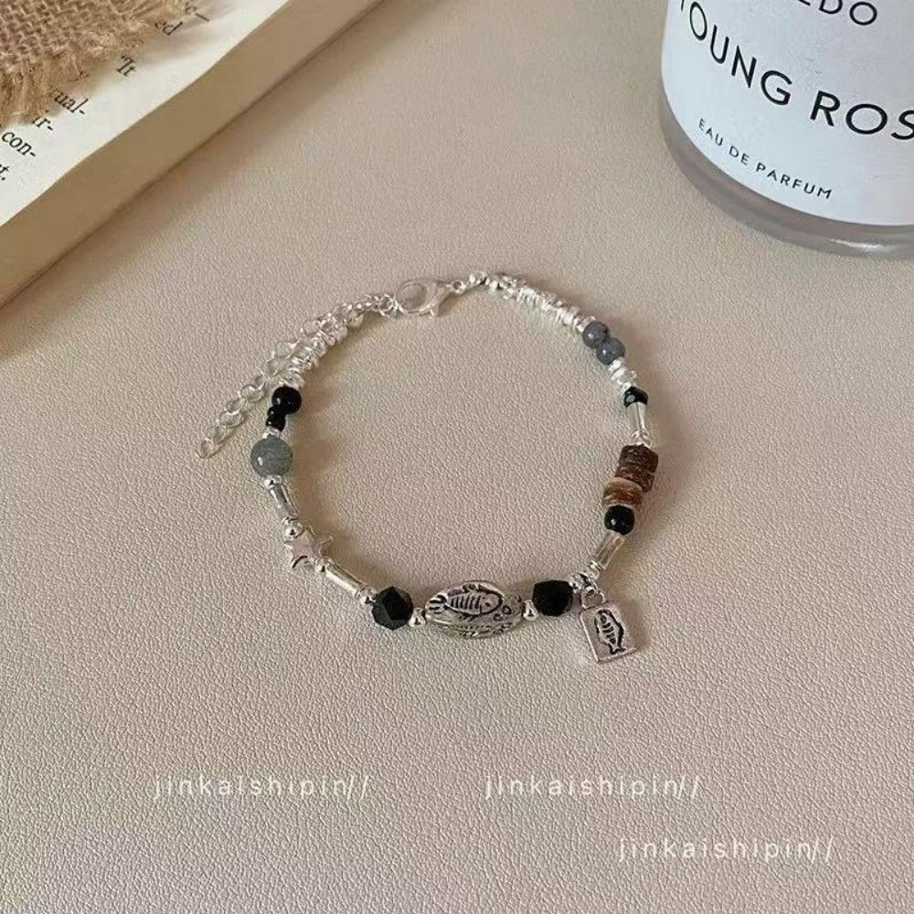 Simple Beaded Coiled Kitten Eating Fish Bracelet Cold Wind Temperament Niche Exquisite Versatile Bracelet