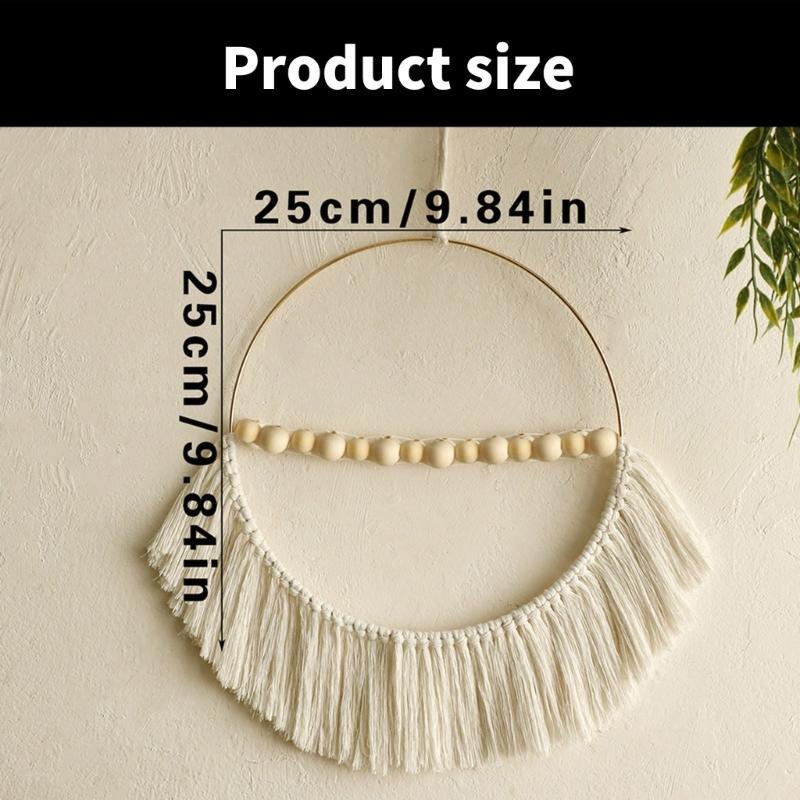 Elegant Handmade Macrames Tassels Wall Hanging Decors Large Round Frame Wood Beads Wall Ornament for Home Aesthetic