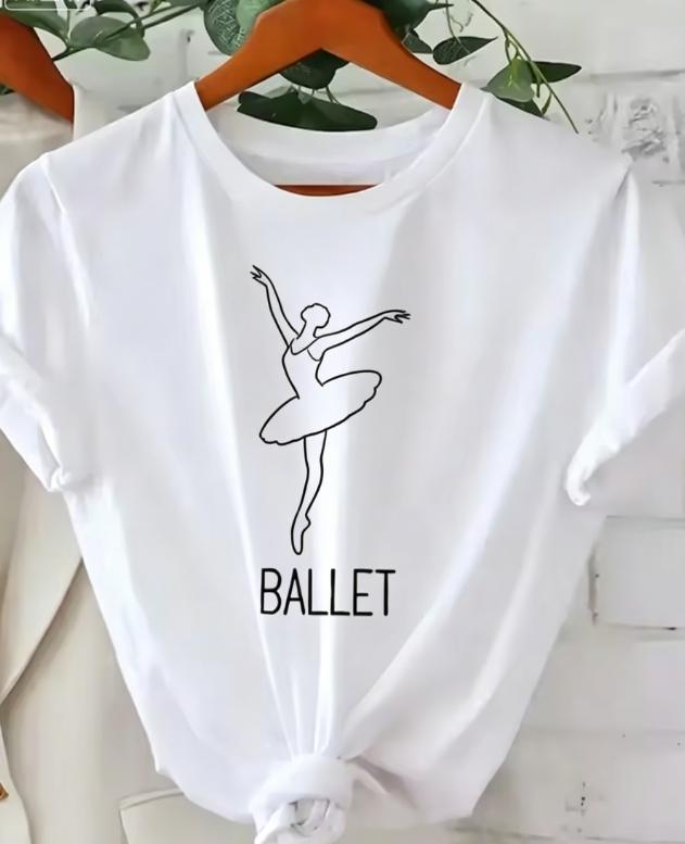 Camisetas brancas com arte em linha de bailarinas com estampas de arabescos piruetas e poses clssicas para danarinas professores e fs