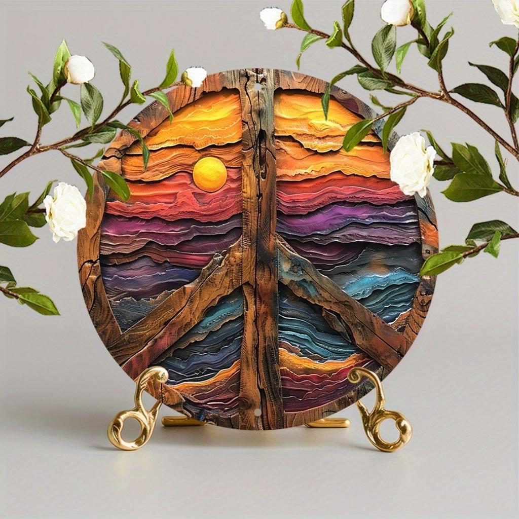 Vintage Barış İşareti Duvar Sanatı, Tüysüz, Elektriksiz, Bahçe, Yatak Odası, Garaj için Dayanıklı Sanat Dekoru - Dokulu Yüksek Çözünürlüklü