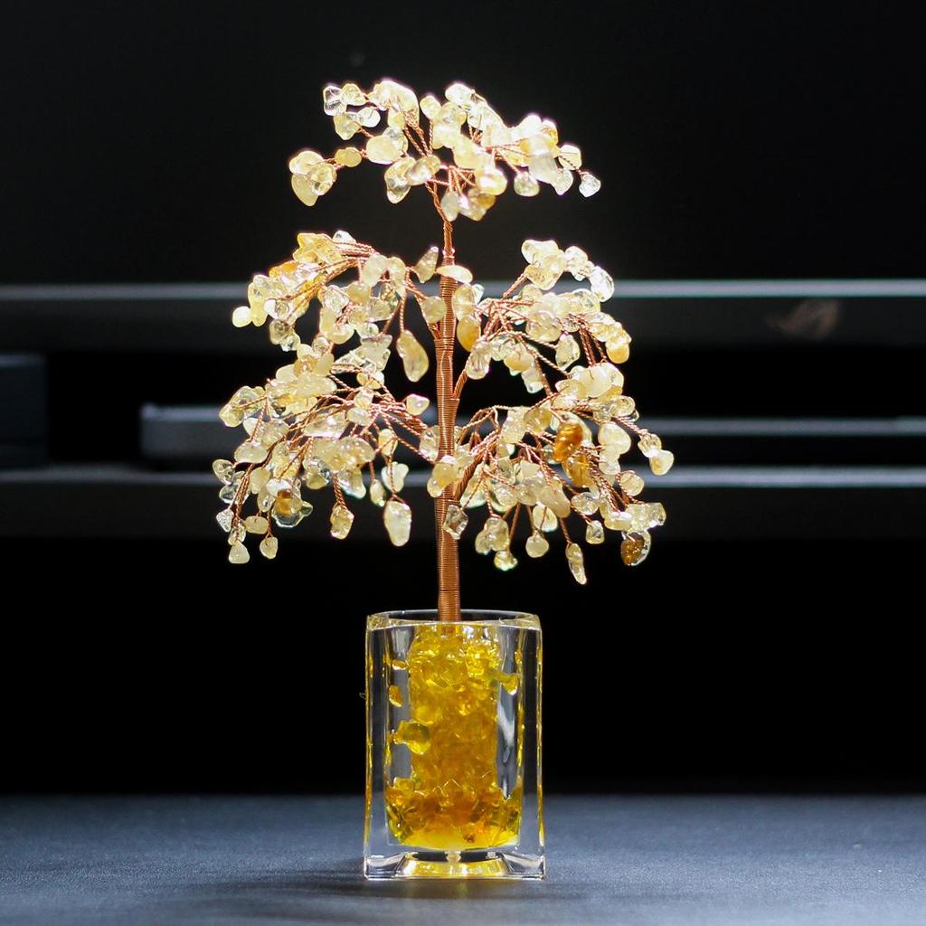 Citrine Gravel Crystal Money Tree Ornament for Home or Office Decor