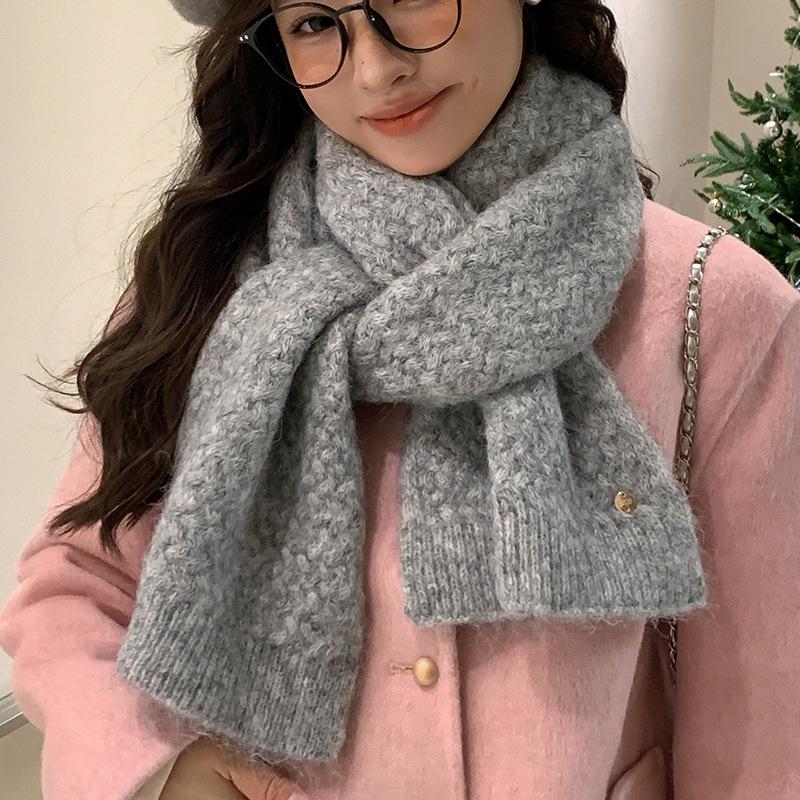 Knitted scarf with wool thread for women's autumn and winter gray thickened long male student couple scarf shawl