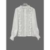 Spring Autumn New Ruffled Stand Collar Lace Shirt Elegant Loose Sweet Crochet Long Sleeve Blouse Casual Hollow Out Casual Single Breasted Top Clothes