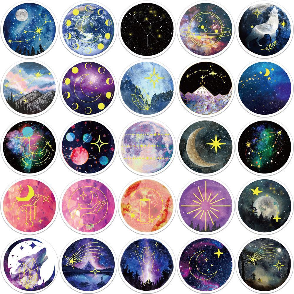 10/50pcs Beautiful Moon Planet Stickers Moonlight Starry Sky Galaxy Graffiti Stickers for DIY Luggage Laptop Skateboard Motorcycle Bicycle Sticker
