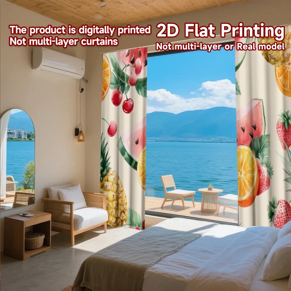 Set Of 2 Flat Printing Curtains Without Rod Fruit Fiesta Design Holiday Easter Printed Prints Curtain Light Filtering Made Polyester
