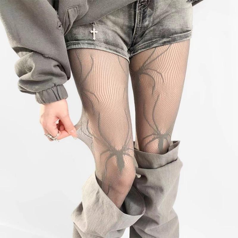 Women Fashion Spider Hollow Out Fishnet Stockings Gothic Punk Cosplay Socks Black Tights Bat Shape Sexy Stocking Nylon Pantyhose