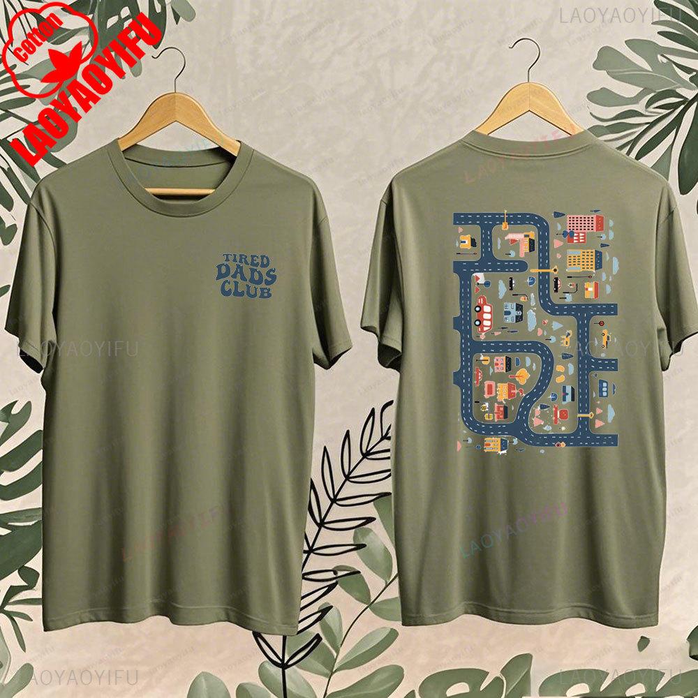 Fathers Day Mens Graphic T Shirts Tired Dads Club Funny Play Cars on Back Graphic Cotton Casual Daily Wear Dad Gift for Him