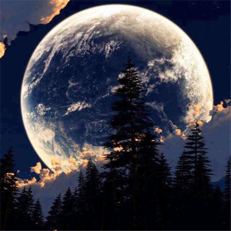 

5D DIY Алмазная картина Полный круглый пейзаж Мозаика Луна Изображение Горный хрусталь Декор Главная Full Round 20x20CM