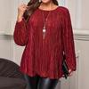 2025 Spring/Summer Plus Size Loose Casual Pearlescent Pleated Long Sleeve Fashion Top for Women